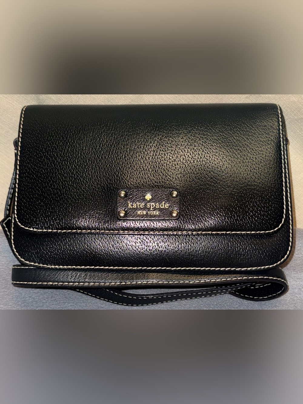 kate spade Black Leather Crossbody with White Stitching